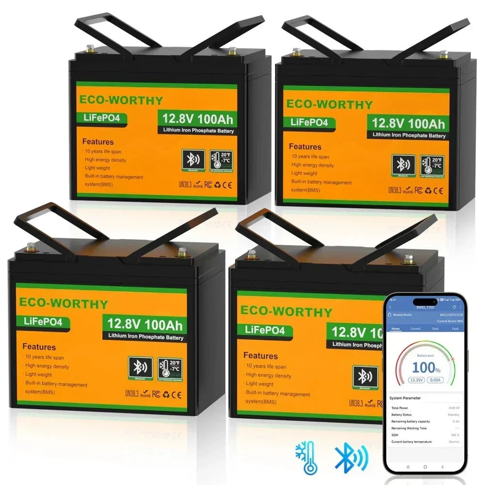 ECO - WORTHY 12V 100Ah LiFePO4 Battery With Bluetooth And Low - Temperature Protection - Off Grid Stores