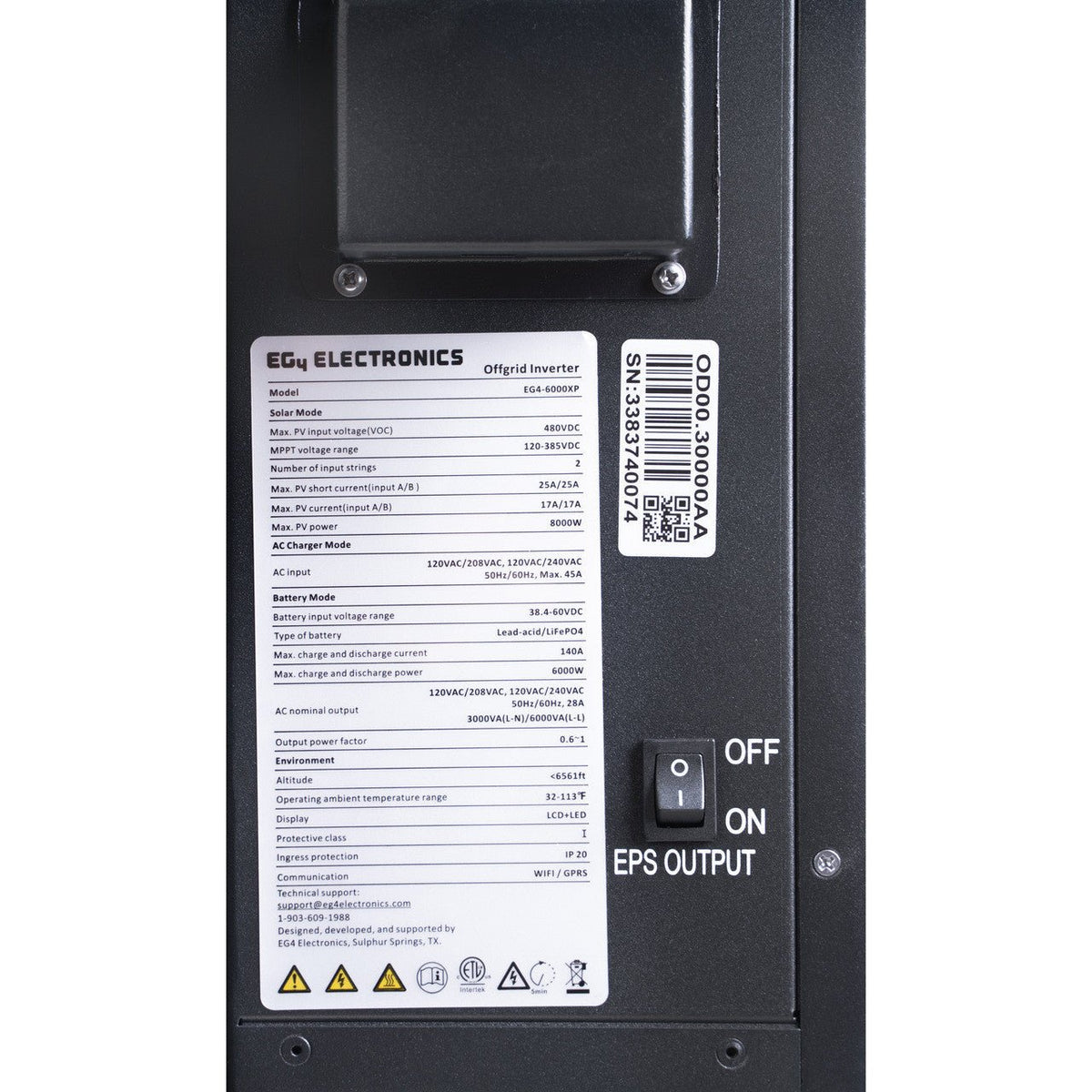 EG4 6000XP Off-Grid Inverter | 6000W Output | 8000W PV Input | 48V Split Phase Hybrid Solar Inverter