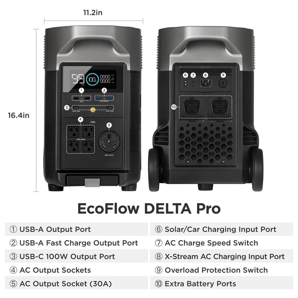 EcoFlow DELTA Pro With Extra Battery 7200Wh 3600W Solar Generator + 200W Portable Monocrystalline Solar Panels Kit