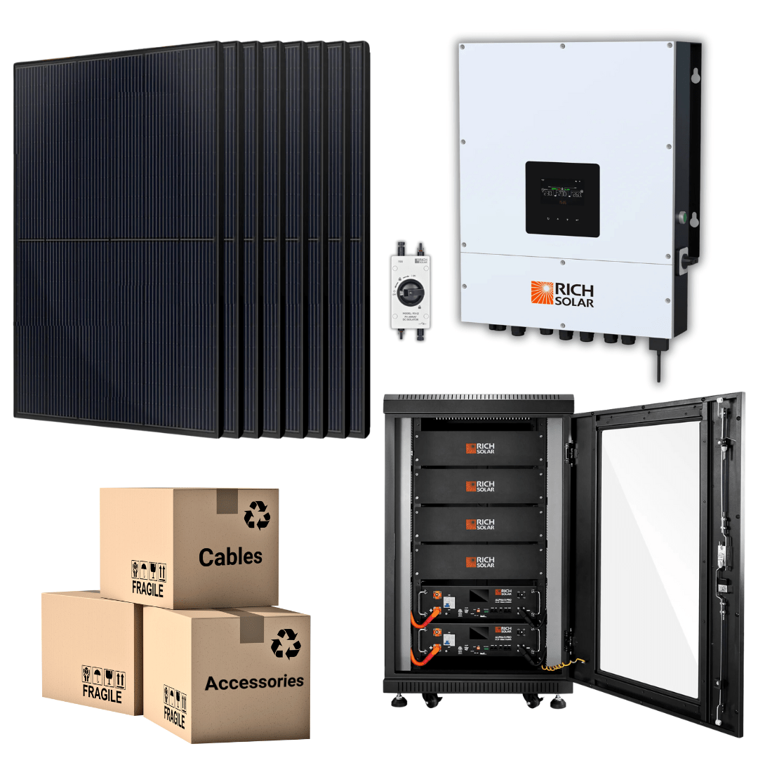 PRO Solar Kit - 48V Battery Bank (10.24kWh - 15.36kWh) + 6kW 120V/240V Hybrid Inverter + 400W Solar Panels - Off Grid Stores